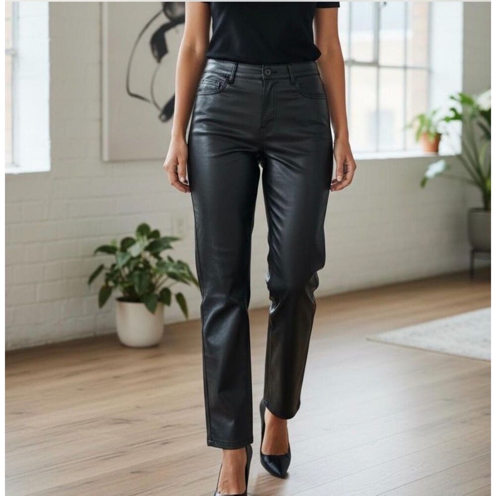 Joie Black Faux Leather Straight Leg Pants - Size 14 new with tags
